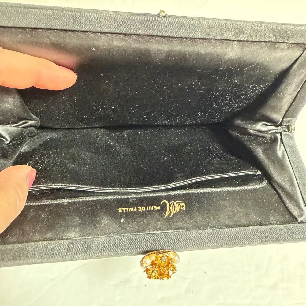 Vintage Morris Moskowitz MM Black Evening Clutch Kiss Lock Purse Mirror Coin Bag